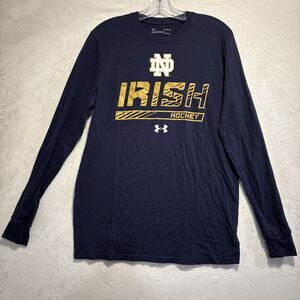 Under Armour Notre Dame Fighting Irish Hockey Long Sleeve Shirt Mens Medium Blue